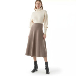 NWT COS Skirt Women Small Brown A-Line Midi Knit Minimalist